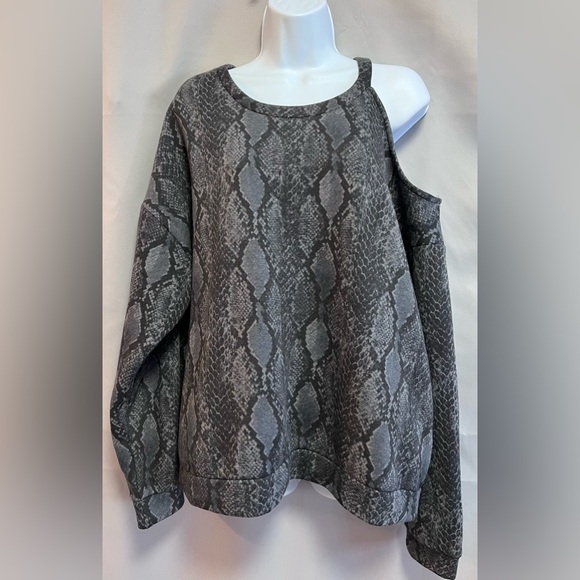 Express One Eleven Cold Shoulder Snake Print Sweatshirt L Women’s Charcoal NWT ! - Picture 1 of 10
